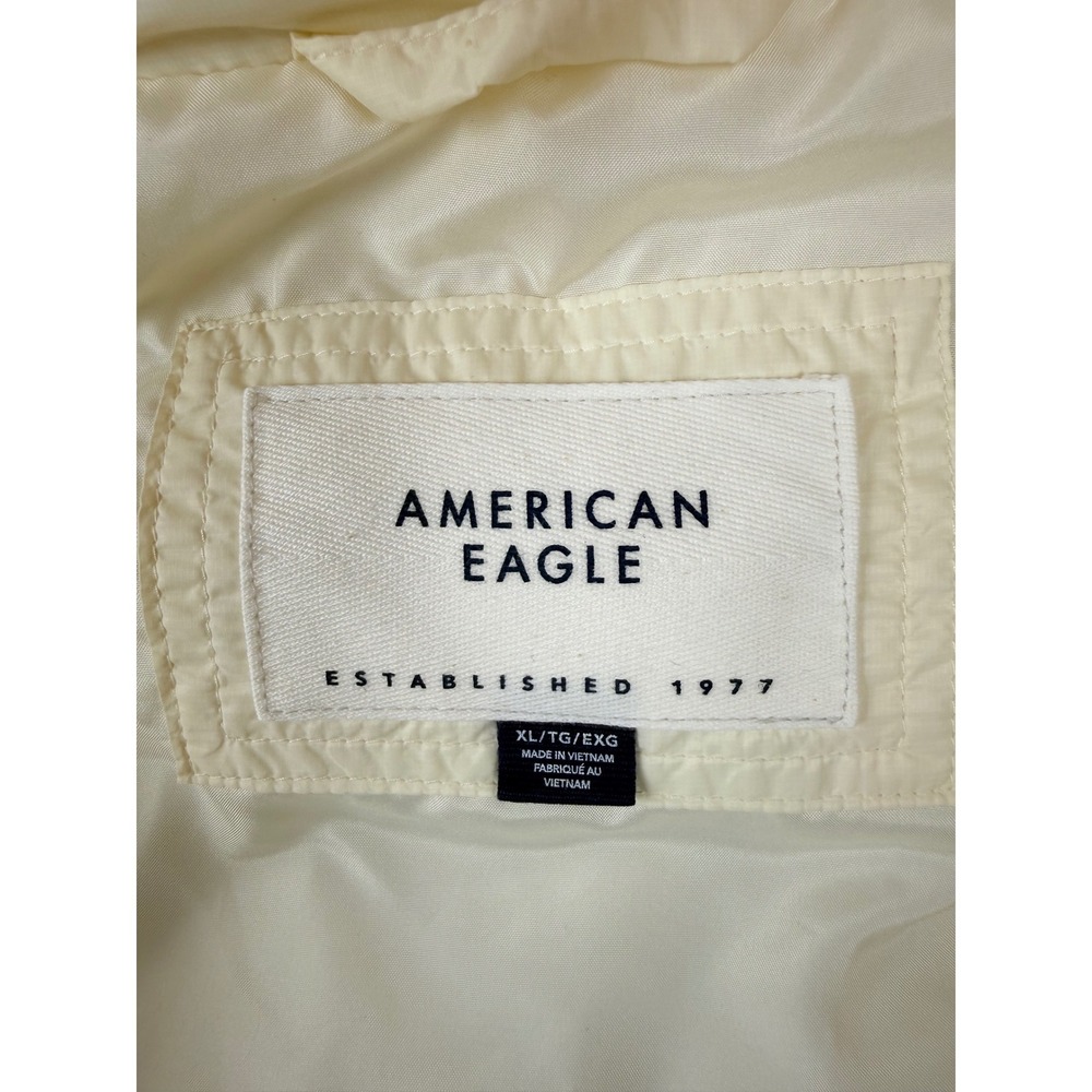 American Eagle XL Cream Quilted Puffer Vest Faux Fur Hood Full Zip Women's - Picture 4 of 12